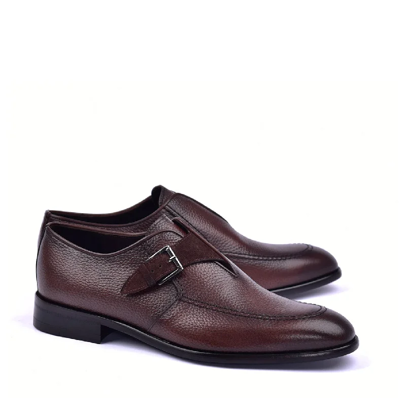 Loafers with leather charm-Corrente C051 6471 Men's Shoes Brown Calf Skin Leather Monk Strap Loafers (CRT1364)