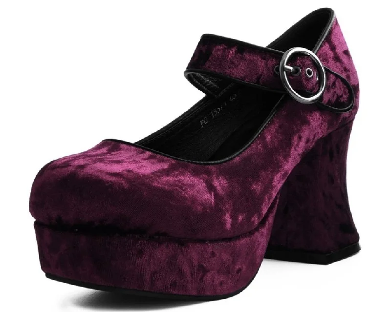 Mary Jane shoes with strong padding-TUK A9441L Burgundy Velvet Mary Jane Marley Heel