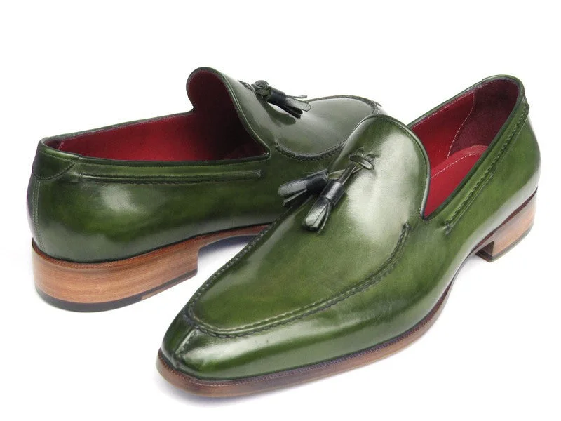 Loafers with sleek charm-Paul Parkman Green Hand Painted Tassel Loafers