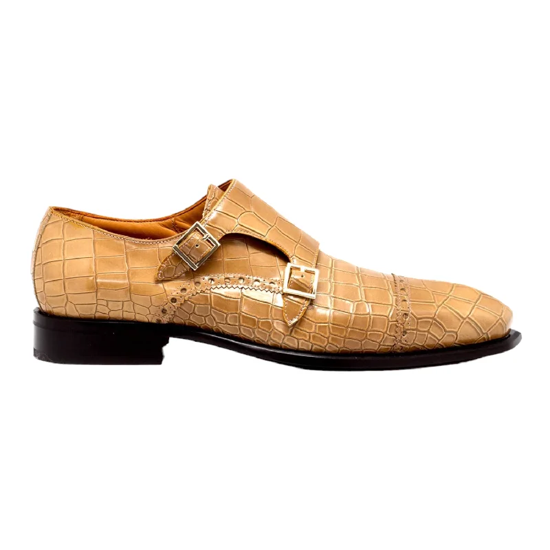 Loafers with bold styles-Mister Roni 40418 Men's Shoes Camel Calf-Skin Leather Monk-Straps Loafers (MIS1147)