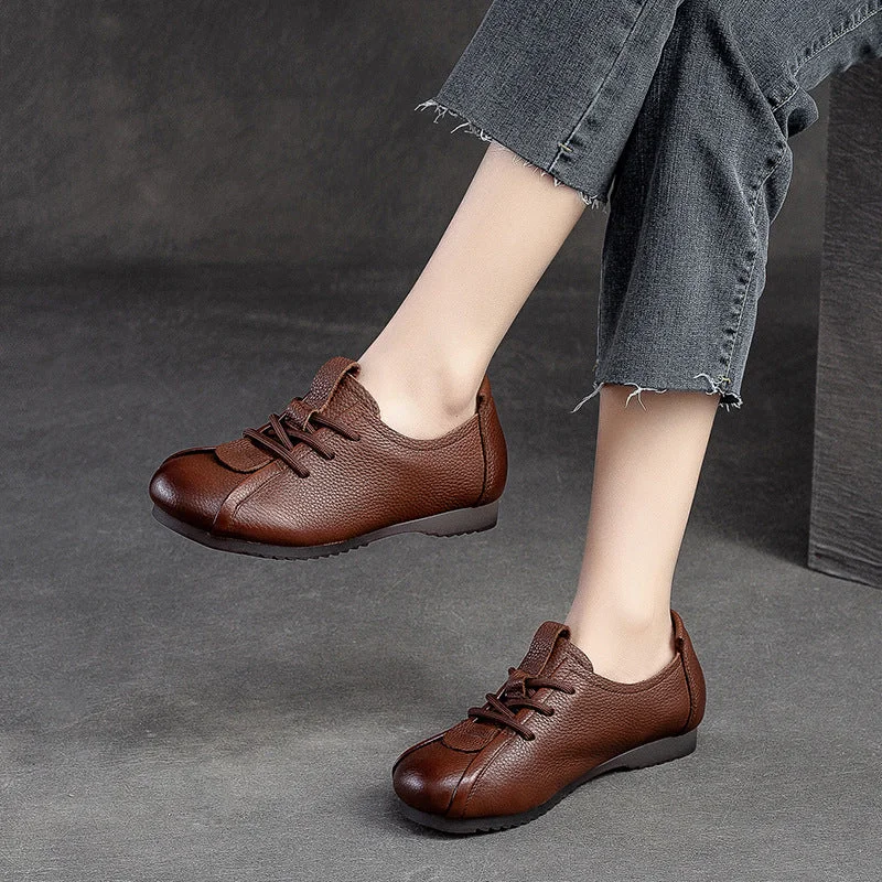 Casual shoes with extra padding -Women Retro Soft Leather Flat Casual Shoes