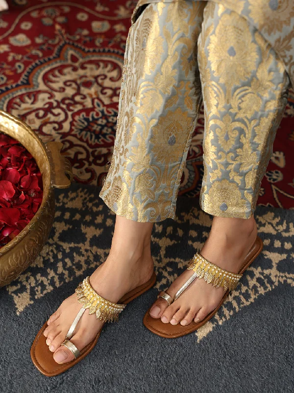 affordable flats near city-Women Gold Embellished One Toe Flats