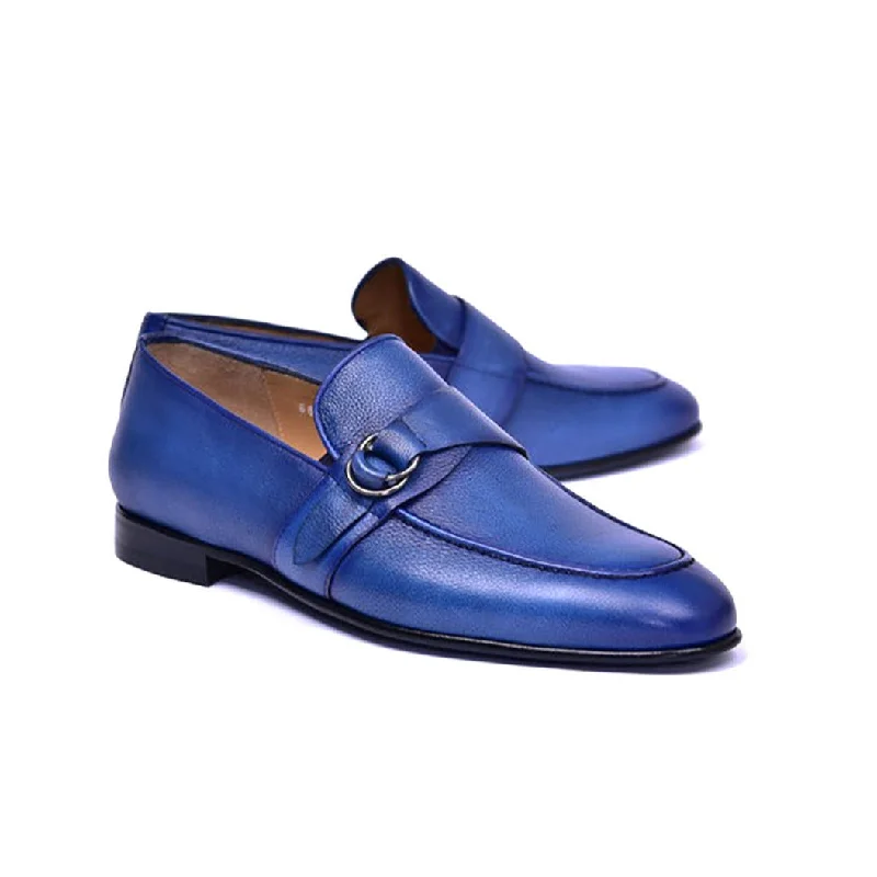 Loafers with clean styles-Corrente C0010 6628 Men's Shoes Blue Calf-Skin Leather Monk-Strap Loafers (CRT1456)