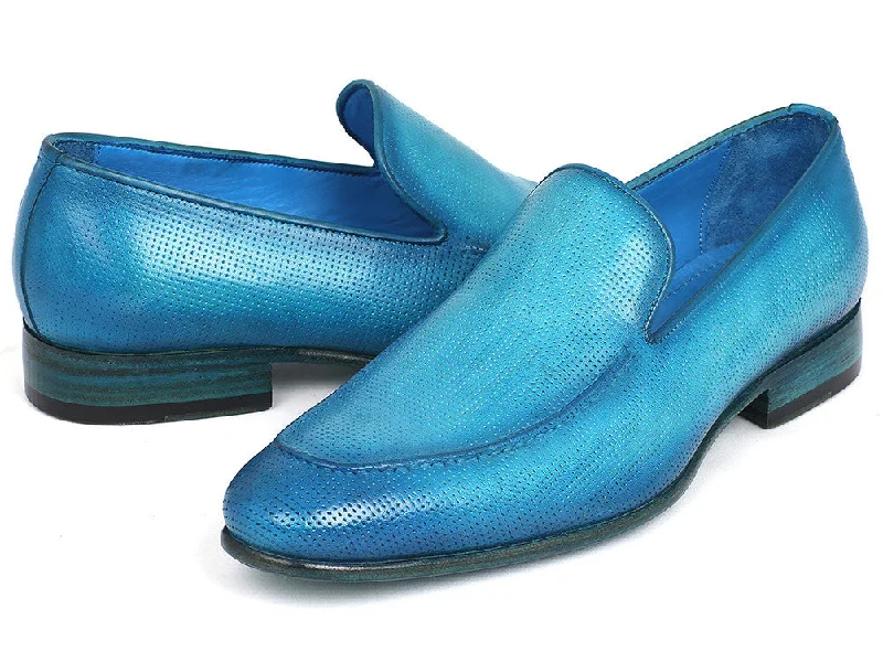 Loafers with light vibes-Paul Parkman Perforated Leather Loafers Turquoise (ID#874-TRQ)