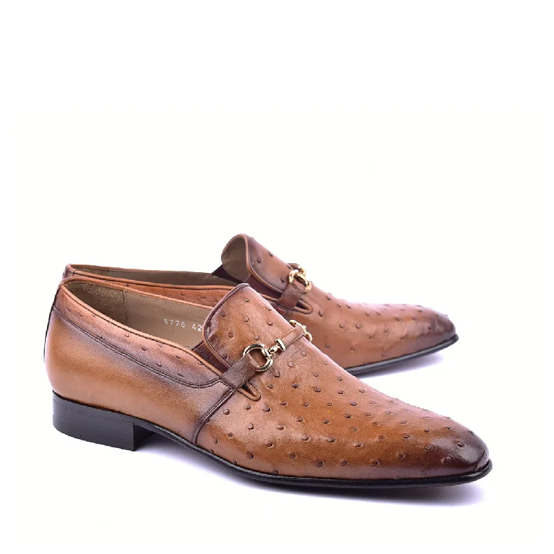 Loafers with stylish charm-Corrente C0227 5776 Men's Shoes Brown Genuine Ostrich Bit Buckle Loafers (CRT1377)