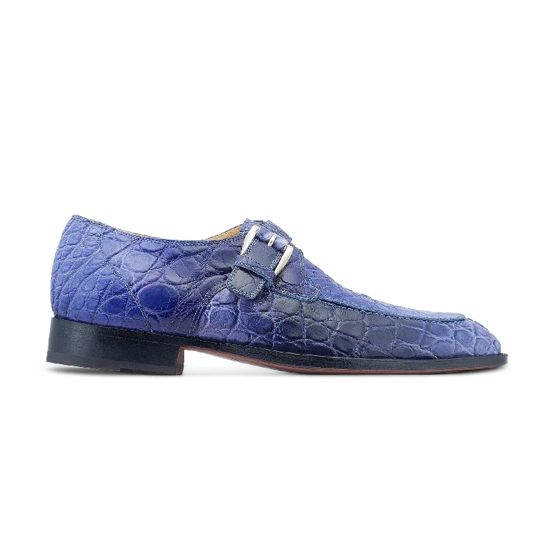 Loafers with steady vibes-Mauri Minister 3232 Men's Shoes Multi Blue Exotic Alligator Split-Toe Monk-Strap Loafers (MA5532)