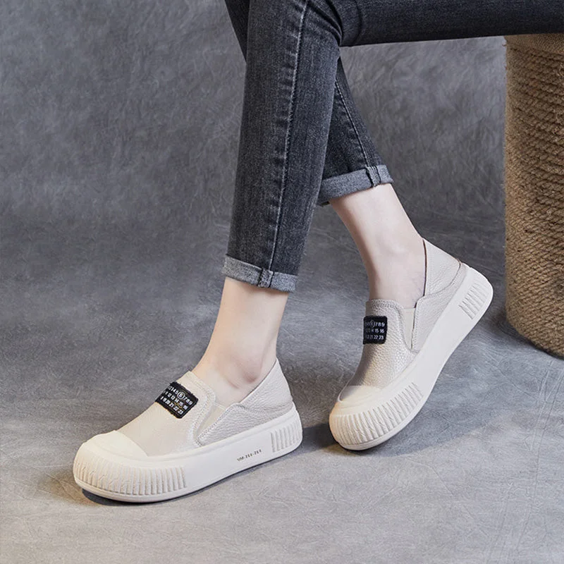 Casual shoes for relaxed strolls -Women Minimalist Leather Thick Soled Flat Casual Shoes