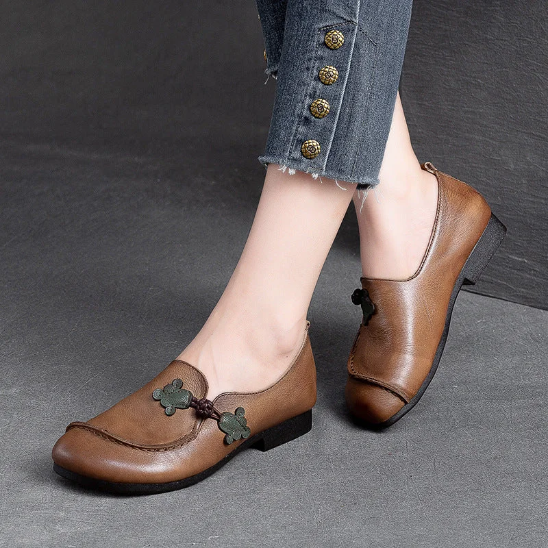 Casual shoes for summer outings -Women Flat Soft Leather Retro Casual Shoes