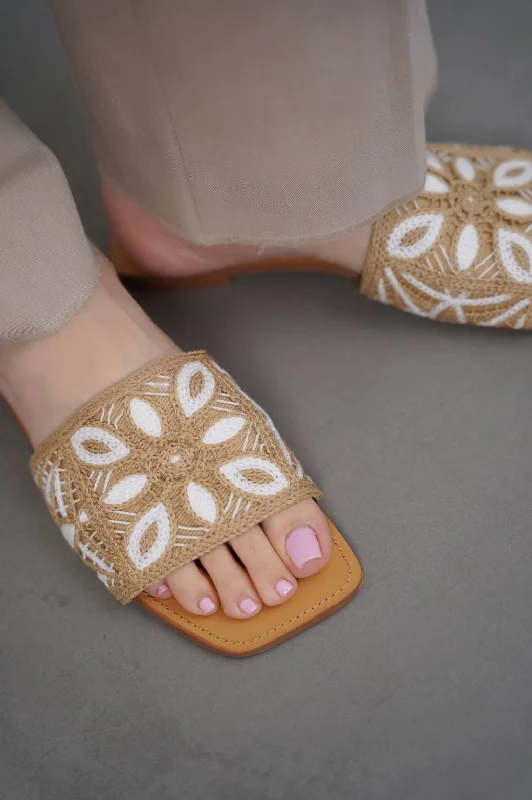 cute cat slippers-FLORAL WEAVE SLIDES