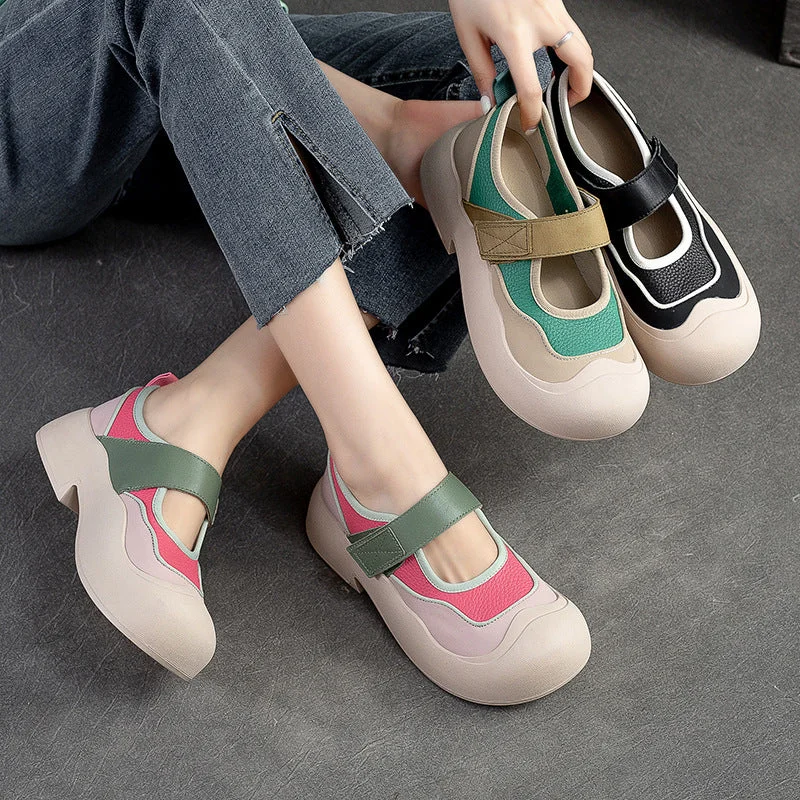 Casual shoes with denim accents -Women Stylish Patchwork Leather Lug Sole Casual Shoes