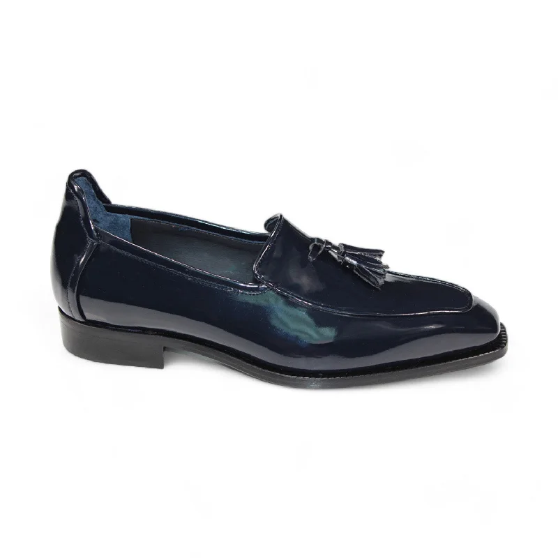 Loafers with rugged soles-Duca Fano Men's Shoes Navy Patent Leather-Velvet, Leather Lining Formal Loafers (D1139)