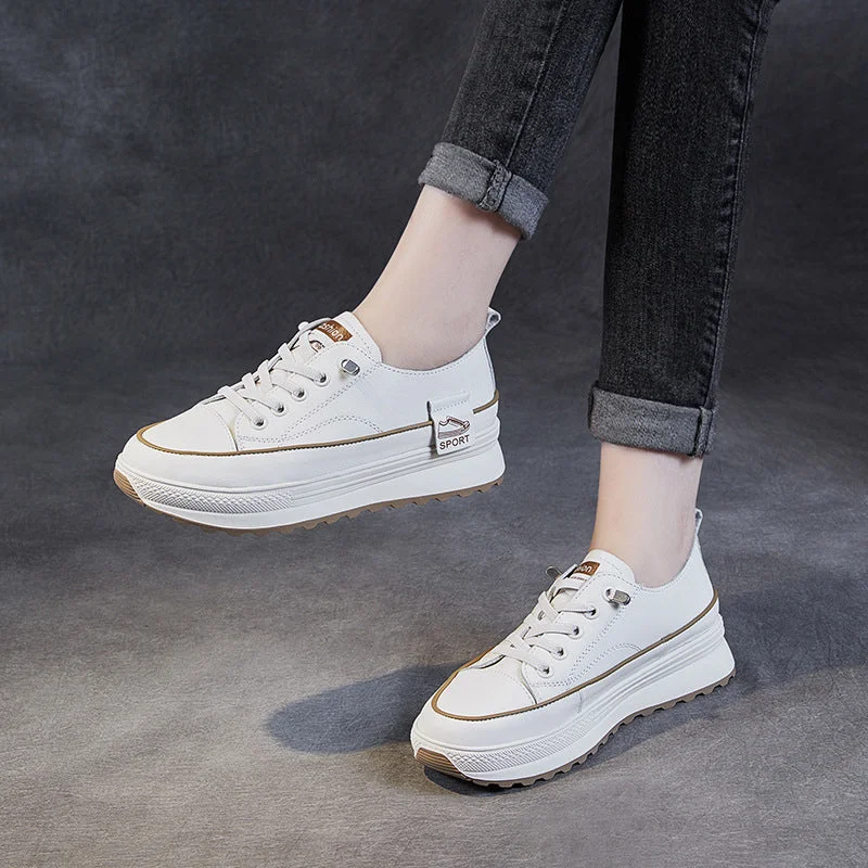 Casual shoes with durable sole -Women Fashion Leather Thick Soled Casual Shoes