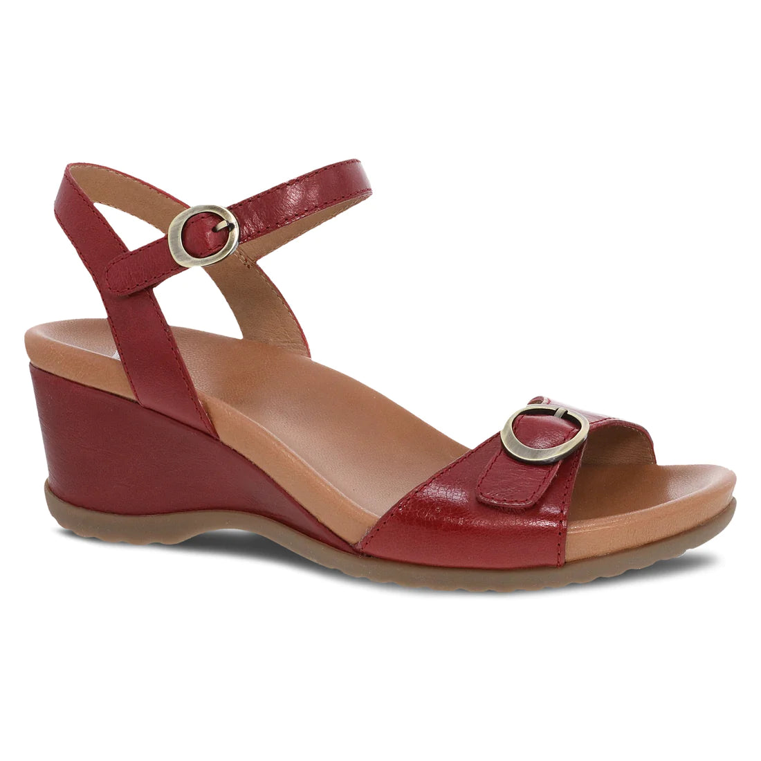 Platform sandals for extra height-Dansko Women's Arielle Sandal - Red Glazed Leather