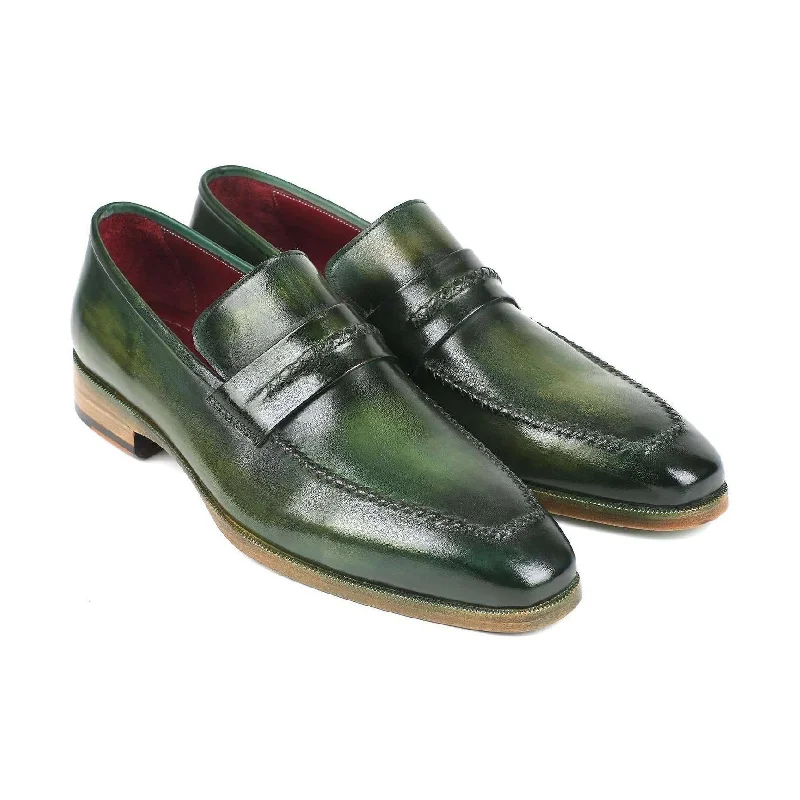 Loafers with cozy soles-Paul Parkman Handmade Designer Shoes Men's Green Calf-skin Leather Loafers 068-GRN (PM5911)