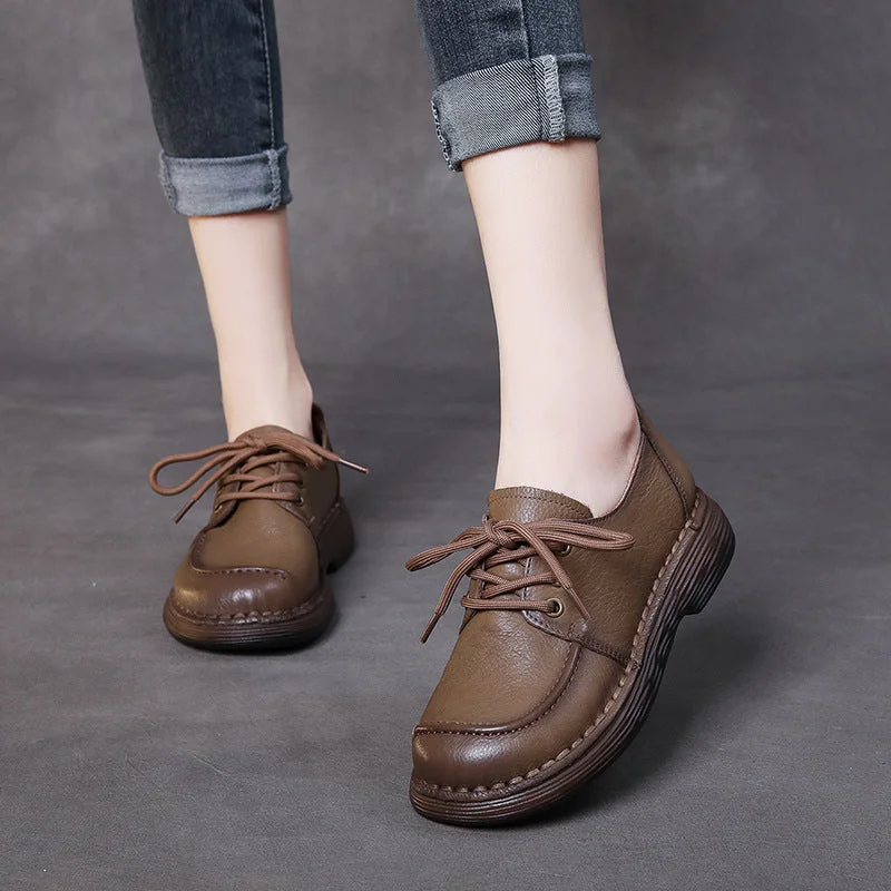 Casual shoes with matte finish -Women Handmade Soft Leather Retro Casual Shoes