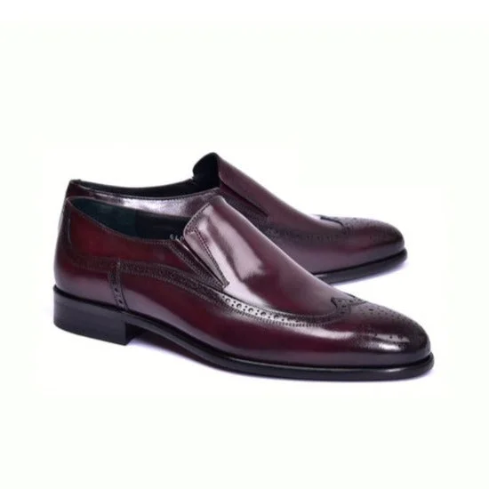 Loafers for weekend charm-Corrente C0434-6401 Men's Shoes Burgundy Calf-Skin Leather Wingtip Dress/Formal Loafers (CRT1458)