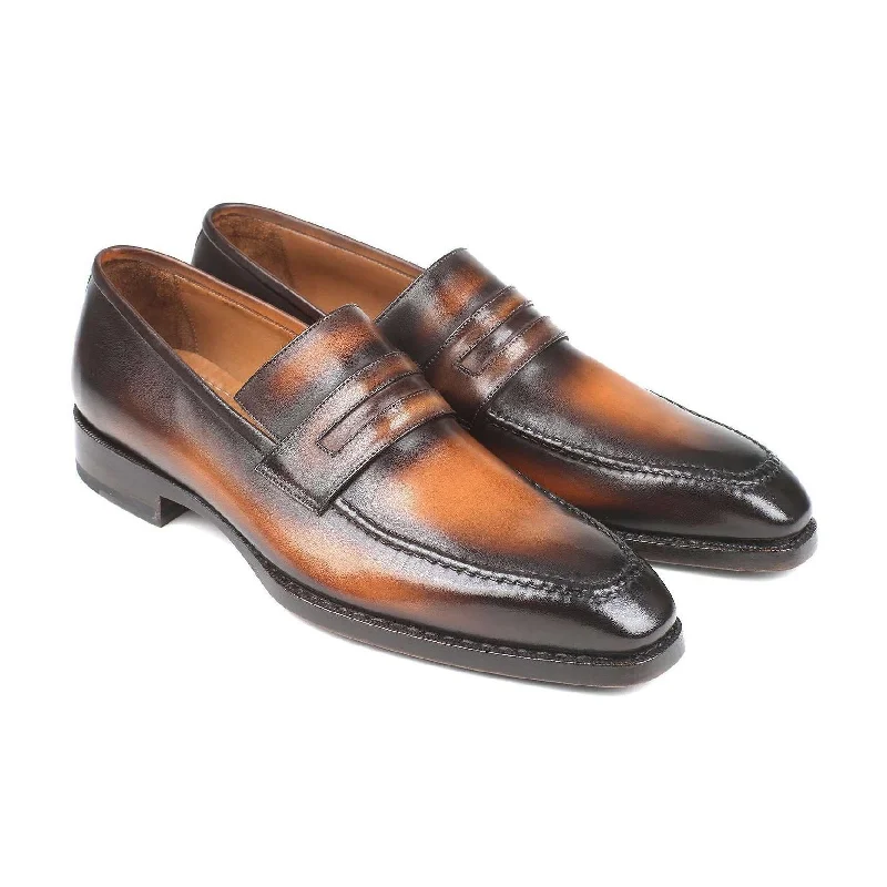 Loafers with steady support-Paul Parkman Handmade Designer Shoes Men's Brown Goodyear Welted Burnished Calfskin Loafers 36LFBRW (PM5712)