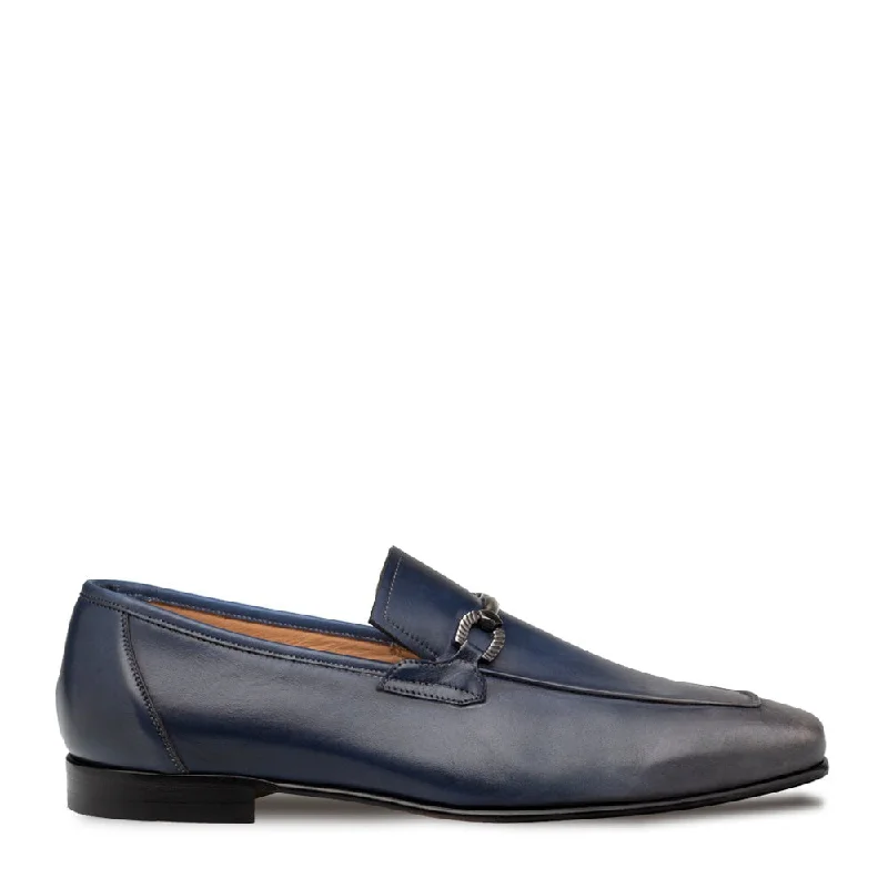 Loafers for weekend trips-Mezlan Brunello 21100 Men's Shoes Pearl Gray & Navy Calf-Skin Leather Horsebit Loafers (MZ3704)