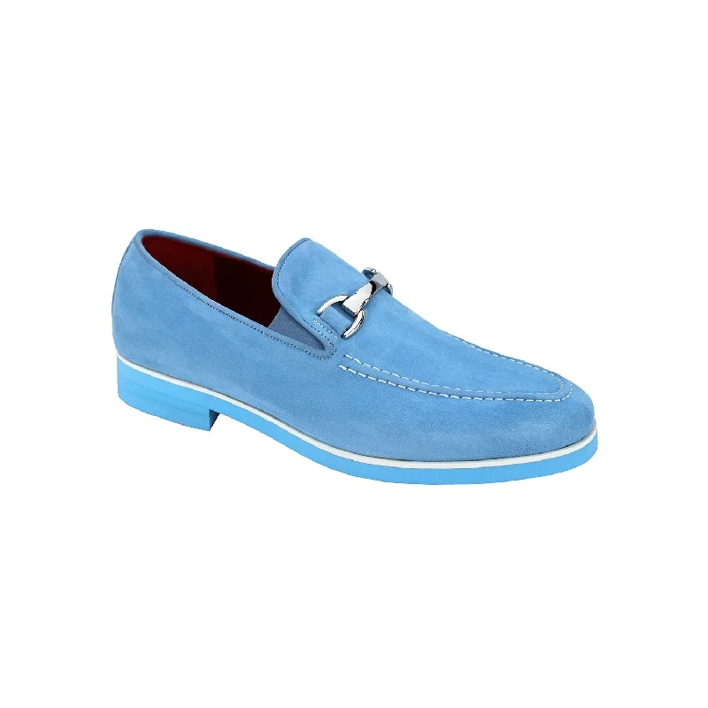 Loafers with comfy hues-Emilio Franco Nino II Men's Shoes Light Blue Suede Leather Loafers (EF1088)