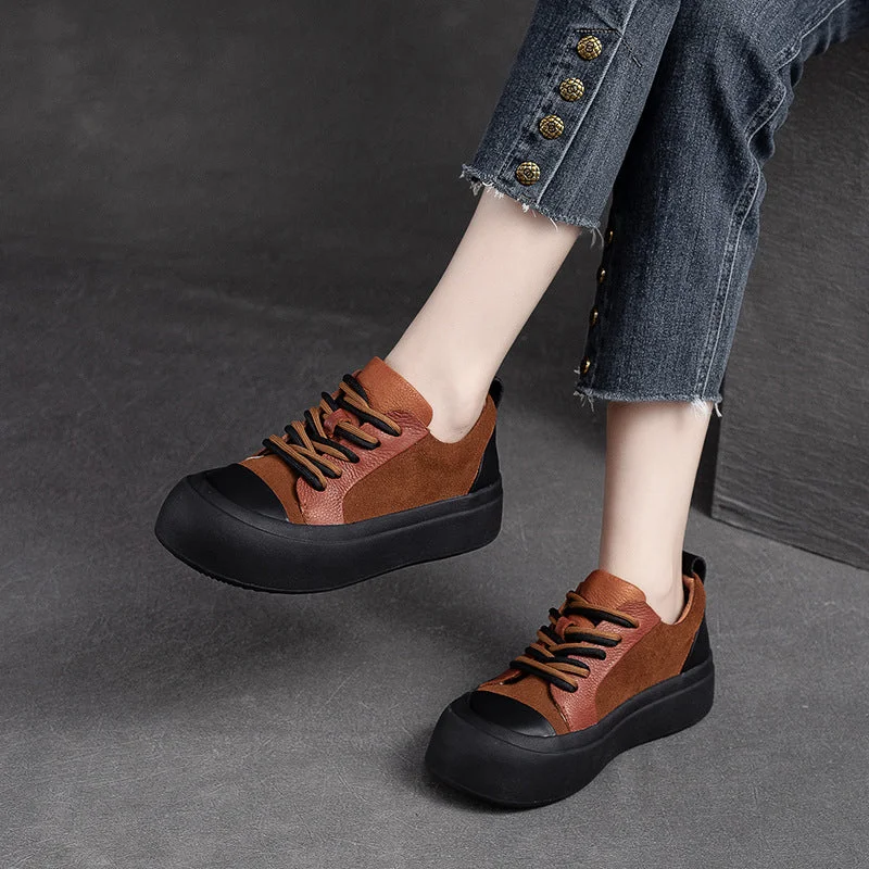 Casual shoes with soft sole -Women Retro Patchwork Leather Flat Casual Shoes