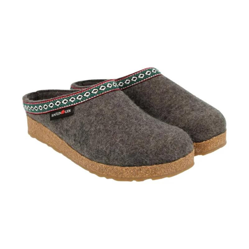 fleece-lined slippers-Haflinger Classic Wool Grizzly Clog - Grey