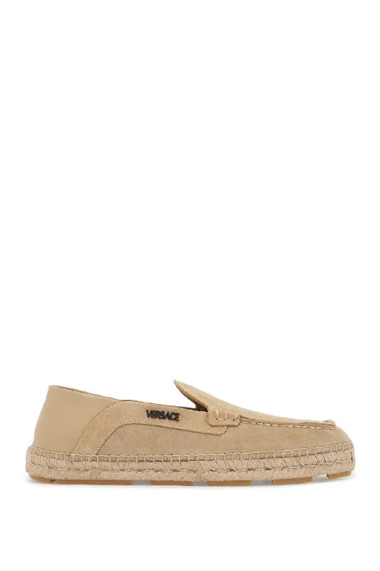 Casual shoes for relaxed charm -VERSACE Luxury Suede Moccasin Espadrilles